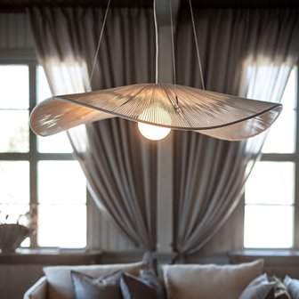Duża lampa kapelusz japandi Monstera kremowa 115cm